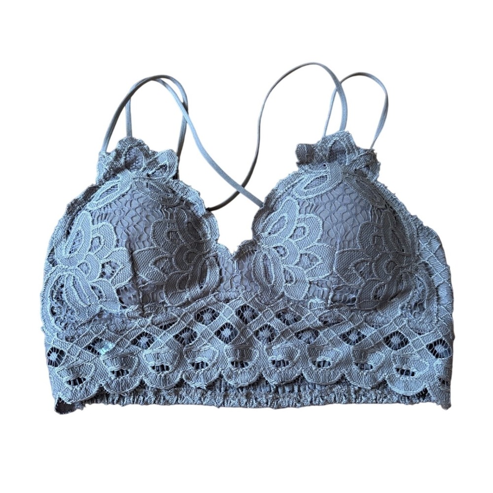 Anna Grace Floral Lace Bralette Women Taupe Boho Padded Longline‎ SIZE Medium
